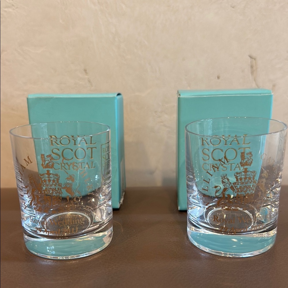 Royal Scot Crystal Shot Glasses 2 NEW William & Catherine Royal Wedding 4/29/11